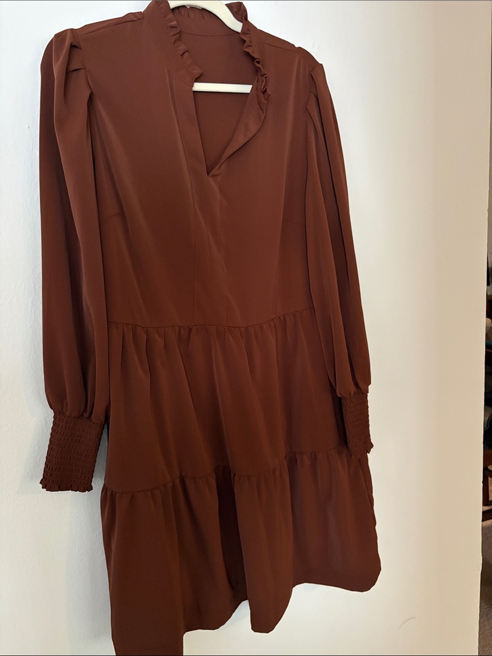 Women's Long Sleeve Tiered Dress in Chestnut